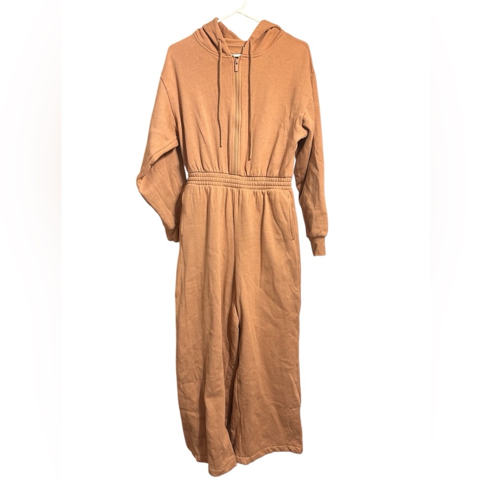 Victoria’s Secret PINK Wide-Leg Fleece Ski Jumpsuit Hoodie OnePiece Camel Medium - Picture 3 of 6